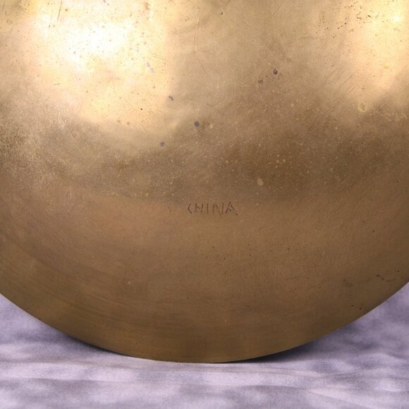 Vintage Chinese Brass Decorative Plate Crane Dragon Etched 11" - Picture 8 of 11